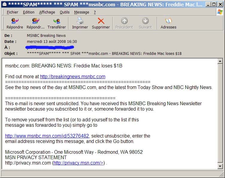 MSNBC Breaking News : danger d'infection !