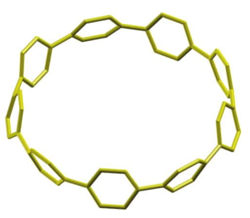 Une molécule de cycloparaphenylène, un collier qui pourrait devenir le germe d'un nanotube de carbone... Crédit : Berkeley Lab