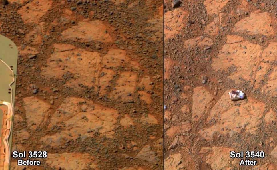 En 2014, l’auteur principe de cette étude a poursuivi la Nasa pour exiger que ses experts examinent « un organisme biologique putatif » découvert sur des images du rover Opportunity. Il s’est révélé n’être qu’un rocher. © Nasa, JPL-Caltech, Cornell University, Arizona State University