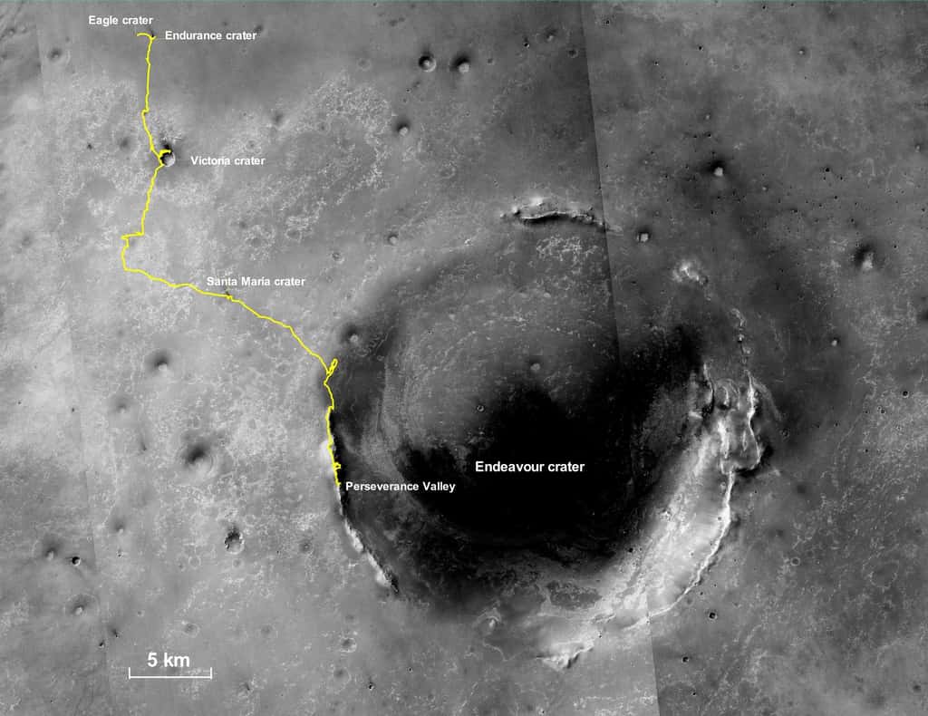Une visualisation du parcours sur Mars du rover Opportunity. © Nasa/JPL-Caltech/MSSS