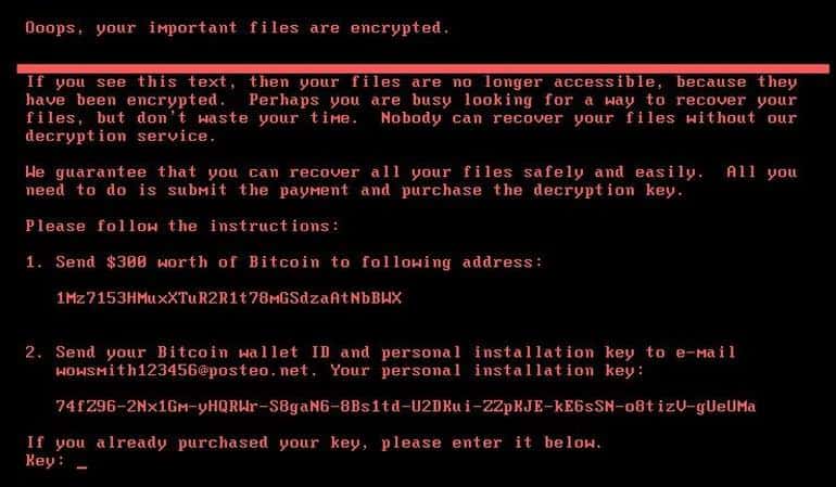 Voici une capture d’écran du message qui apparaît sur les ordinateurs infectés par le rançongiciel Petya. © Symantec