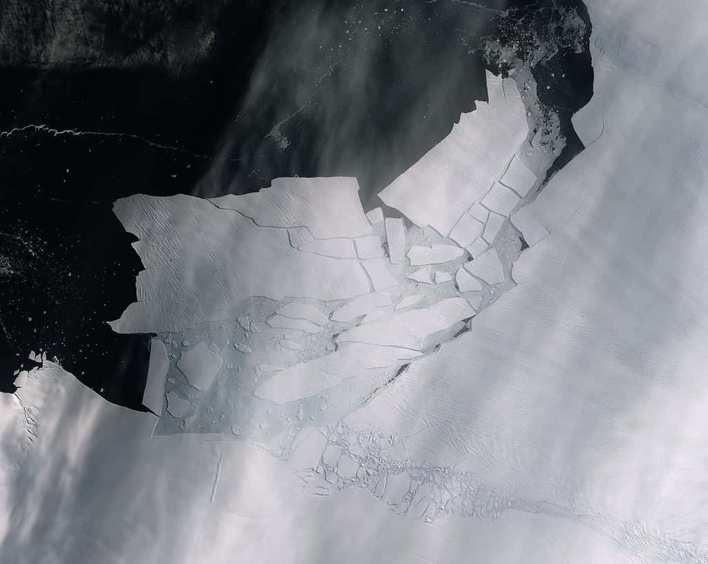 Sur cette photo prise par Sentinel-2 le 11 février 2020, l’iceberg juste après sa formation. © ESA