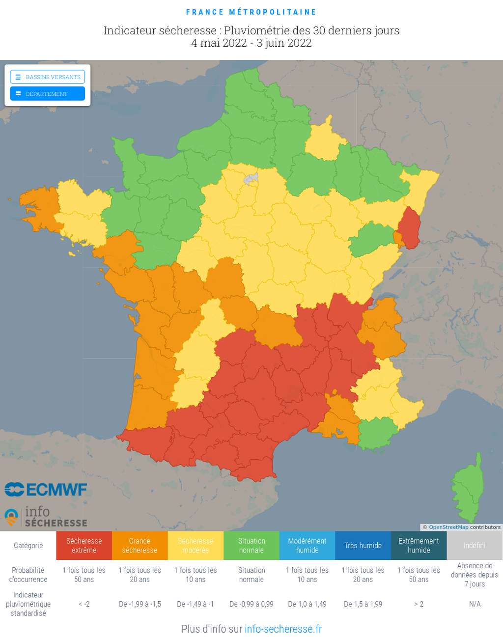 Au mois de mai 2022, les précipitations ont encore été très largement déficitaires. © info-secheresse.fr
