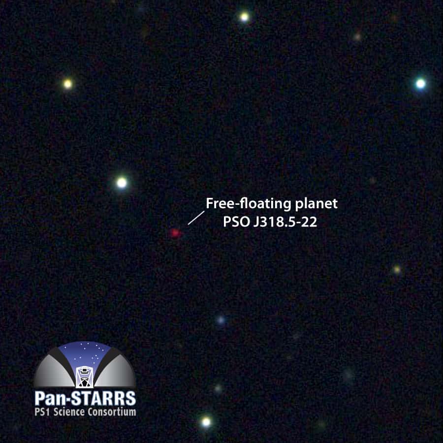Âgée de seulement 12 millions d'années, PSO J318.5-22 erre seule dans la constellation du Capricorne. Elle est 100 milliards de fois moins brillante que Vénus. © <em>N. Metcalfe &amp; Pan-Starrs 1 Science Consortium</em>