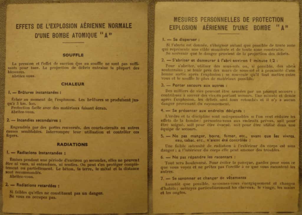 Ce document produit par l’État français en 1966 décrit les effets et les mesures de protection en cas d’explosion nucléaire. © Minutpap, Wikipedia, CC by-sa 4.0