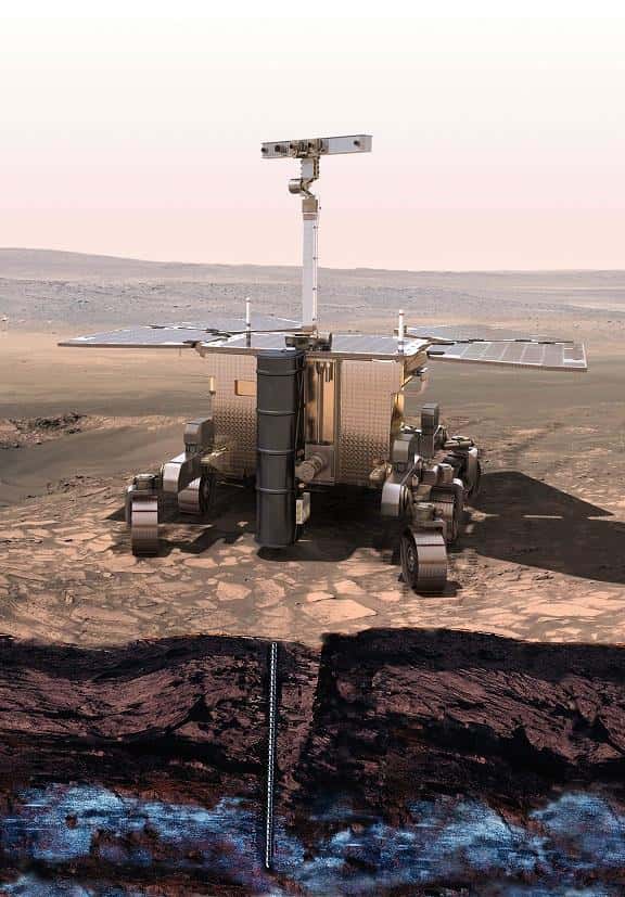 Le rover de la mission ExoMars, Rosalind Franklin, aura la capacité de forer jusqu'à 2 mètres de profondeur. Une chance supplémentaire de retrouver des biomolécules. © NYU Abu Dhabi