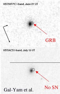 sursaut gamma GRB060614 montrant l'abscence de supernova : Credit  A. Gal-Yam (Caltech)<br />