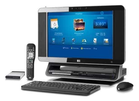 Windows Vista, télécommande, écran plat pivotant, touches dédiées à la retouche photo et fonctions Media Center : le HP TouchSmart PC est furieusement tendance. Crédit : HP