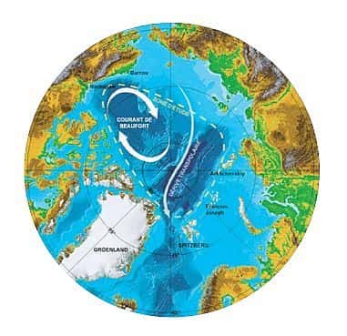 Les deux grands courants de glace qui parcourent l'Océan Glacial Arctique. Crédit: Total Pole Airship.