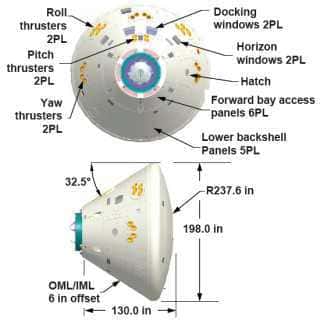 Vaisseau Orion, module de commande et habitacle de l'équipage. Crédit NASA.