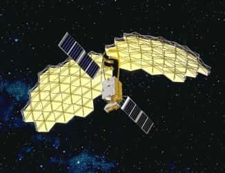 Le satellite ETS-VIII avec ses antennes déployées. Crédits : http://jda.jaxa.jp