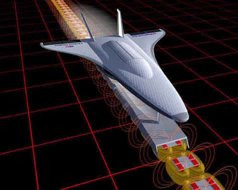 Simulation informatique d'un lanceur spatial par lévitation magnétique ( Crédit : NASA ) 