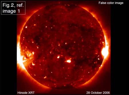 Image du Soleil fournie par Hinode ( Crédit : NASA).