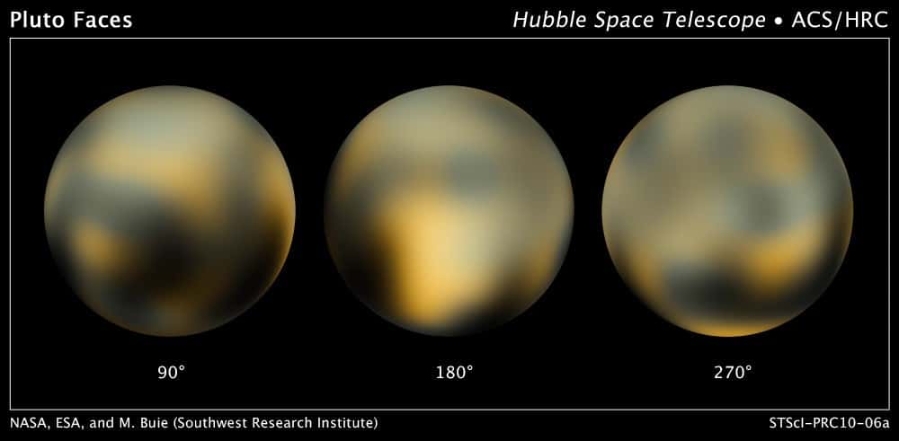 La cartographie de Pluton réalisée par le télescope spatial Hubble révèle des changements à la surface de la planète naine. Crédits : Nasa, Esa, M. Buie (Southwest Research Institute)