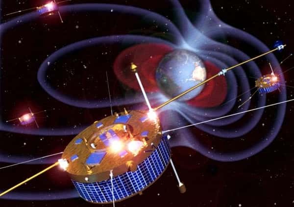 Les 4 satellites de la mission Cluster surveillent le vent solaire depuis maintenant 10 ans. Crédit Esa