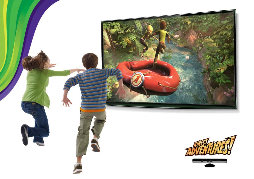 Le jeu Kinect Adventures est fourni avec l'appareil. On se penche pour guider le raft et on saute pour récupérer les ballons. © Microsoft