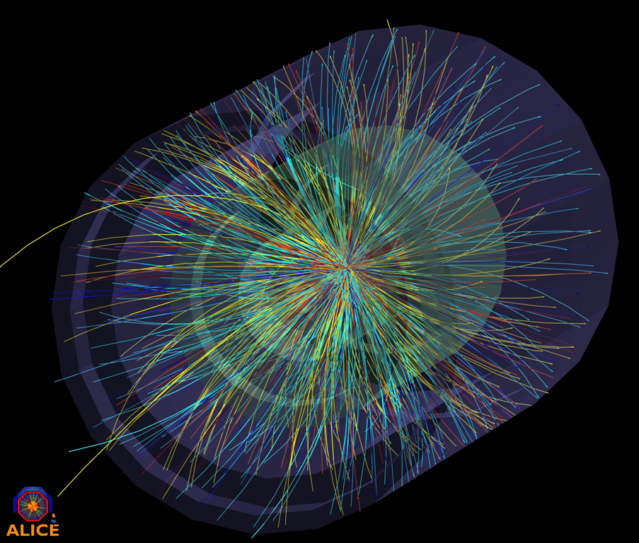Comme prévu, beaucoup de particules sont produites dans les collisions, comme le montre cette image des collisions lors de la journée du 7 novembre 2010 dans le détecteur Alice. La multiplicité est très grande car entre 2.500 et 3.000 particules sont produites par collision de deux ions. © LHC