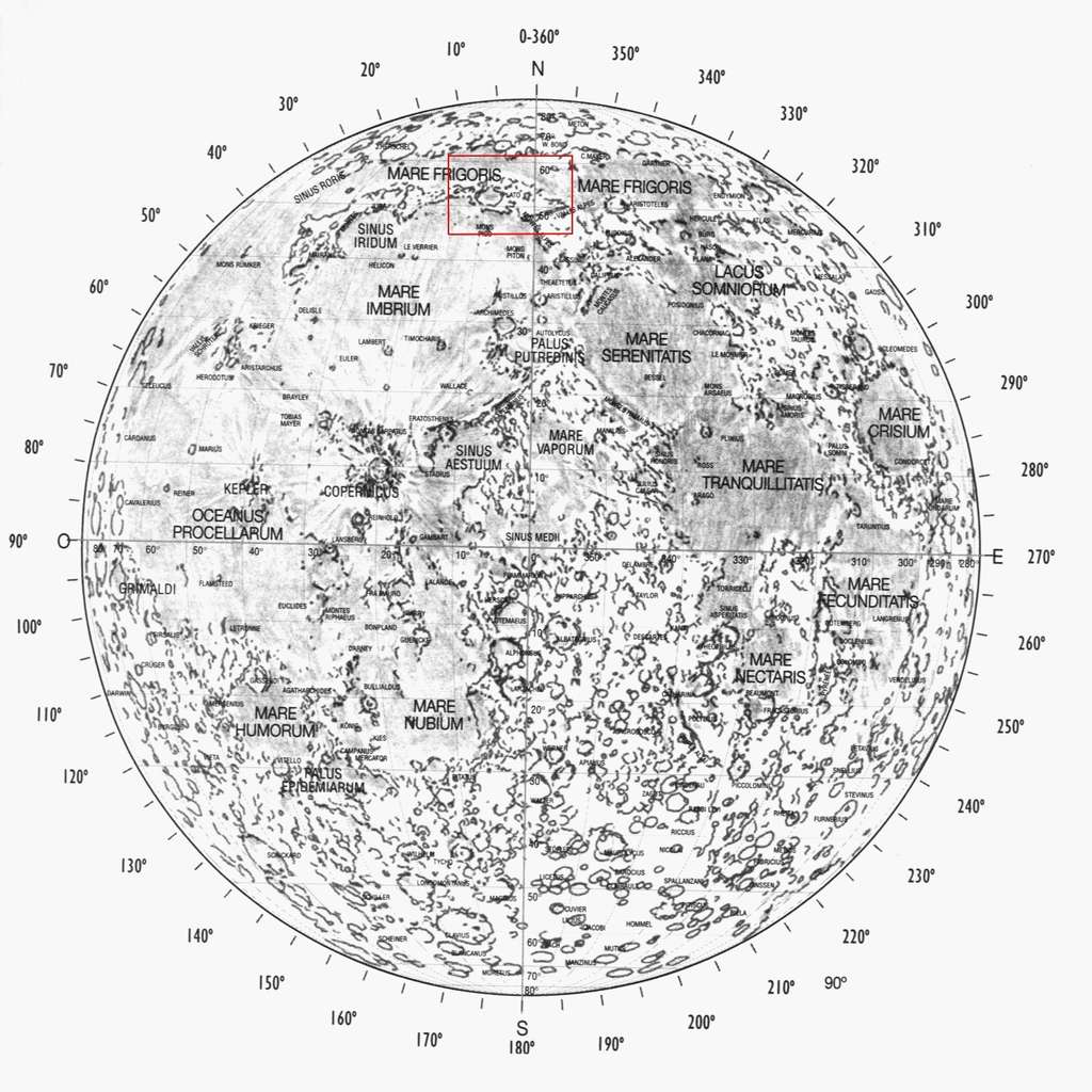 Cette carte de la Lune permet de situer la photographie présentée en bas de l'article. © DR