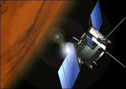 <em>La sonde Mars Express en orbite autour de la planète rouge (crédit : ESA)</em>