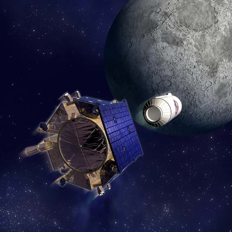 LCross, une mission américaine qui a propulsé un impacteur sur la Lune en 2009 pour y détecter la présence d'eau. © Nasa