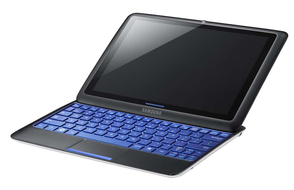 Le Sliding PC 7, de Samsung. Un hybride entre un ordinateur portable et une tablette tactile, avec un clavier escamotable. © Samsung