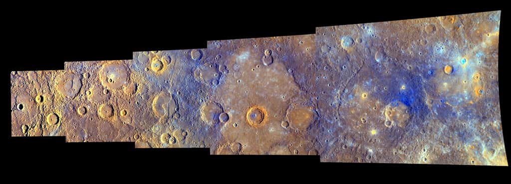 Une des nombreuses photos de Mercure montrant une surface fortement cratérisée et une variété de terrains de tous âges (octobre 2008). © Nasa/<em>Johns Hopkins University Applied Physics Laboratory</em>/<em>Carnegie Institution of Washington</em>