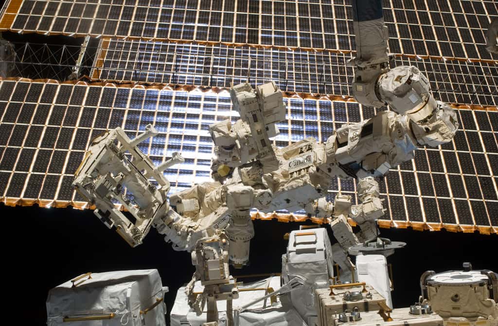 Conçus et utilisés pour décharger les astronautes des activités les plus risquées et les plus fastidieuses, les bras robotiques de la Station, comme Dextre ici à l'image, démontrent tout l’intérêt d'automatiser certaines tâches dans l’espace. © Nasa