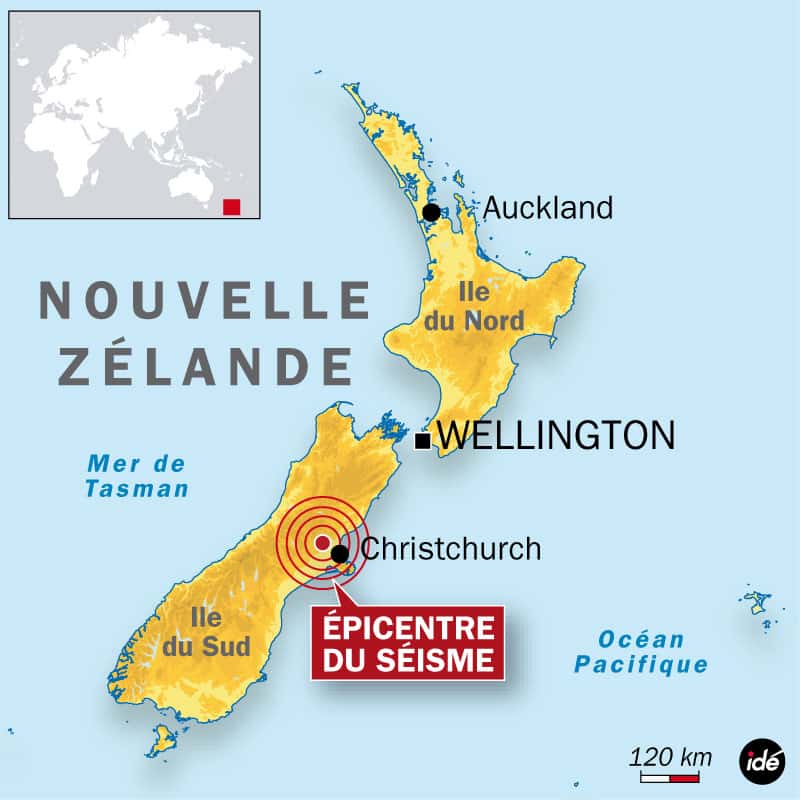 Le séisme s'est produit dans l'île du Sud, à faible profondeur (5 km) et près de Christchurch. © Idé