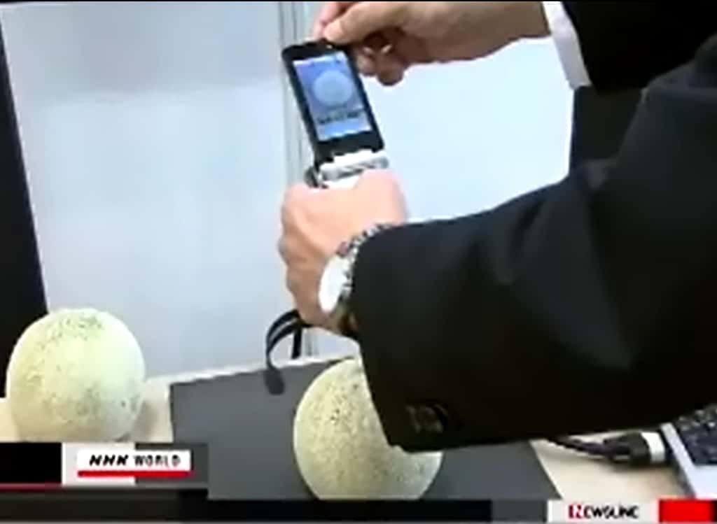 Un simple smartphone suffira peut-être demain à connaître avec précision l’origine d’un fruit comme le montre cette démonstration filmée par la chaîne japonaise NHK. © NHK