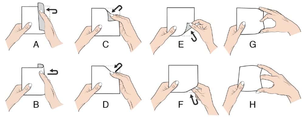 Les gestes qui ont obtenu un bon succès chez les testeurs. Tous ont utilisé les trois premières paires (A-B, C-D et E-F), mimant les mouvements de doigts servant intuitivement à feuilleter un livre. © Human Media Lab