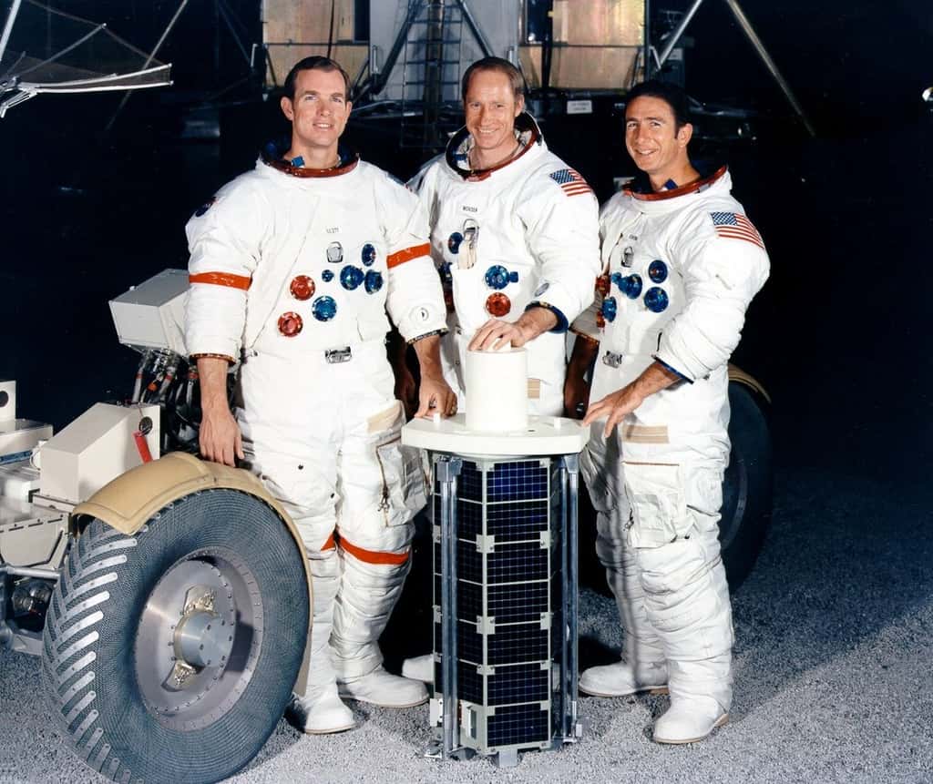 Scott (commandant), Worden (responsable du module de service) et Irwin (pilote du module lunaire) formaient l'équipage d'Apollo 15. © Nasa
