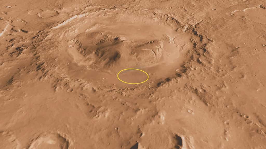 Pour la première fois, un rover réalisera un atterrissage de précision. Le nouveau système d'atterrissage utilisé par Curiosity permet de viser une ellipse de seulement 20 km, contre 70 pour les rovers Curiosity et Opportunity de la mission Mer. © Nasa/JPL-Caltech/ASU/UA