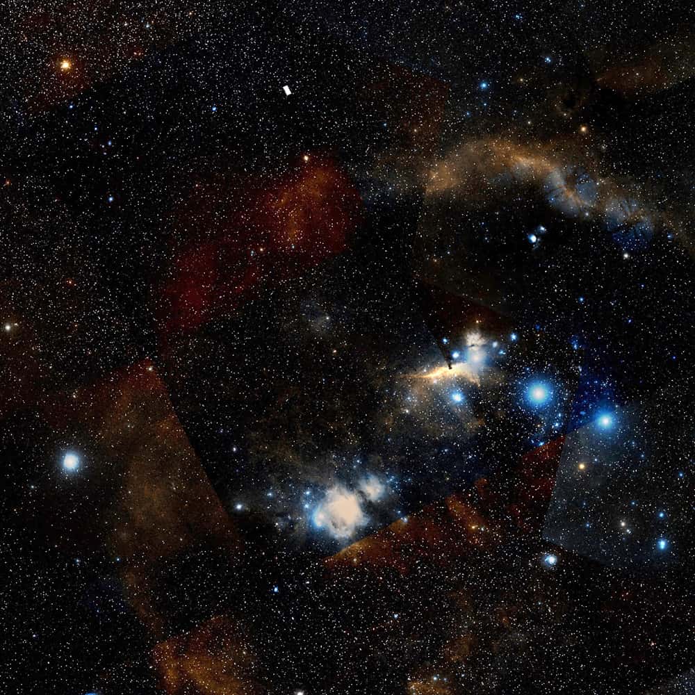 Une vue de la région d'Orion où se trouve la fameuse nébuleuse. © <em>Digital Sky Survey</em>