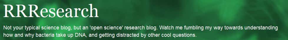 Bannière du blog de Rosie Redfield sur lequel la chercheuse publie ses protocoles et résultats d'expériences sur les bactéries GFAJ-1. © Capture d'écran, http://rrresearch.fieldofscience.com