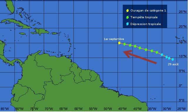 L'ouragan Katia, qui vient de passer en catégorie 1, se dirige vers les Caraïbes. © <em>Weather Underground</em> - Adaptation Futura-Sciences