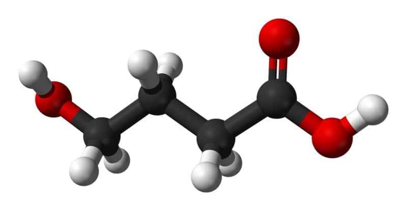 La molécule de GHB : gamma-hydroxybutyrate. © Ben Mills, Wikipédia, DP