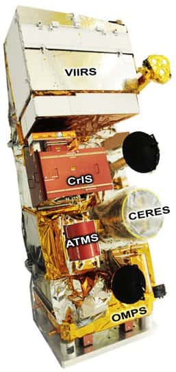 Le satellite NPP avec ses cinq instruments. © Nasa