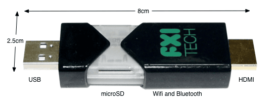 FXI est parvenue à intégrer l'équipement d'un PC dans une clé USB de 8,5 cm sur 2,5 cm. © FXI