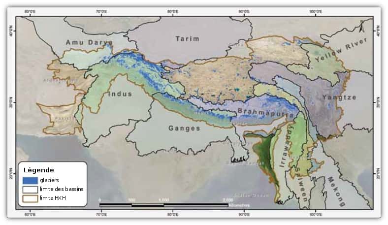 Les glaciers de la région de l'Hindu Kush-Himalaya sont au nombre de 54.000 et alimentent 10 fleuves majeurs. © Icimod 2011