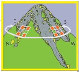 Des zones d'échantillonnage étaient placées sur chacune des 4 faces des soixante sommets observés. © Gottfried <em>et al.</em> 2012, <em>Nature Climate Change</em>