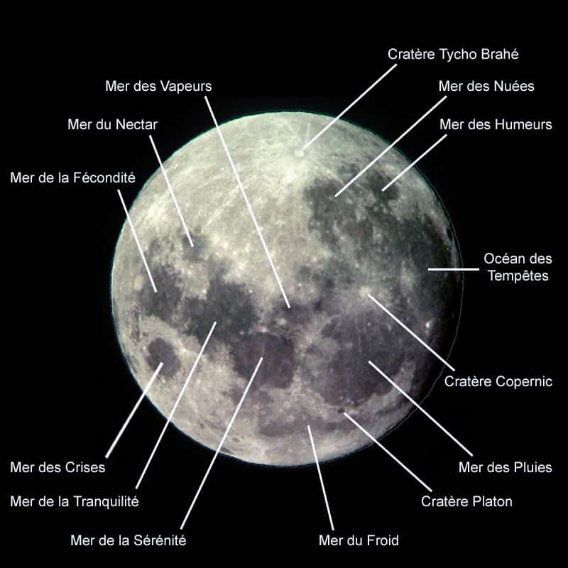 Une carte des mers lunaires. © Wikipédia GNU Free Document Licence