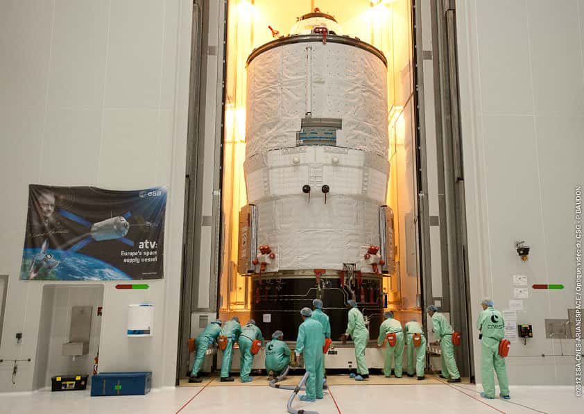 L'ATV Edoardo Amaldi, ici au port spatial guyanais de Kourou, devrait être lancé en mars 2012 par une fusée Ariane 5. © Esa/CNES/Arianespace  