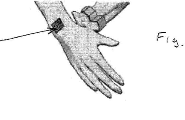 Dans son brevet, Nokia présente également un tatouage constitué d'une encre ferromagnétique pouvant vibrer lorsqu'elle est associée à un téléphone. © Brevet de Nokia