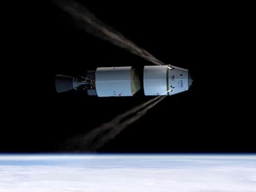 La capsule Dragon et le second étage du lanceur Falcon-9 (image de synthèse). © SpaceX