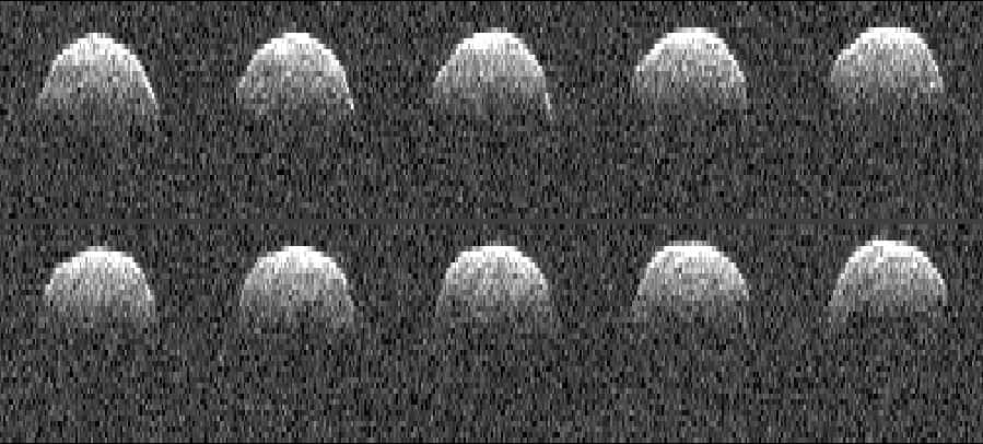  <br />Série d'images radar de l'astéroïde 1999 RQ36 obtenues par l'antenne du Goldstone Solar System Radar en Californie le 23 septembre 1999. © Nasa/JPL-Caltech 