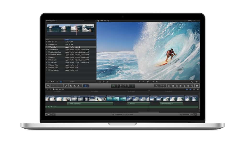 Selon Apple, l’écran Retina 15 pouces du nouveau MacBook Pro présente une densité de 220 pixels par pouce et offre un contraste de 29 % supérieur à la génération d’écran précédente. © Apple