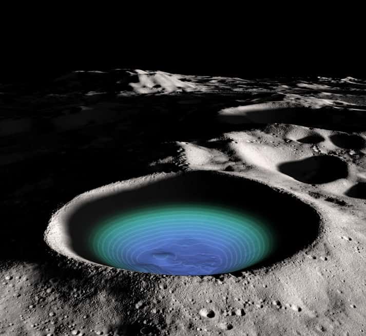 Le <em>Lunar Orbiter Laser Altimeter</em> a permis de dresser une carte topographique du fond du cratère Shackleton. © Nasa/GSFC/SVS