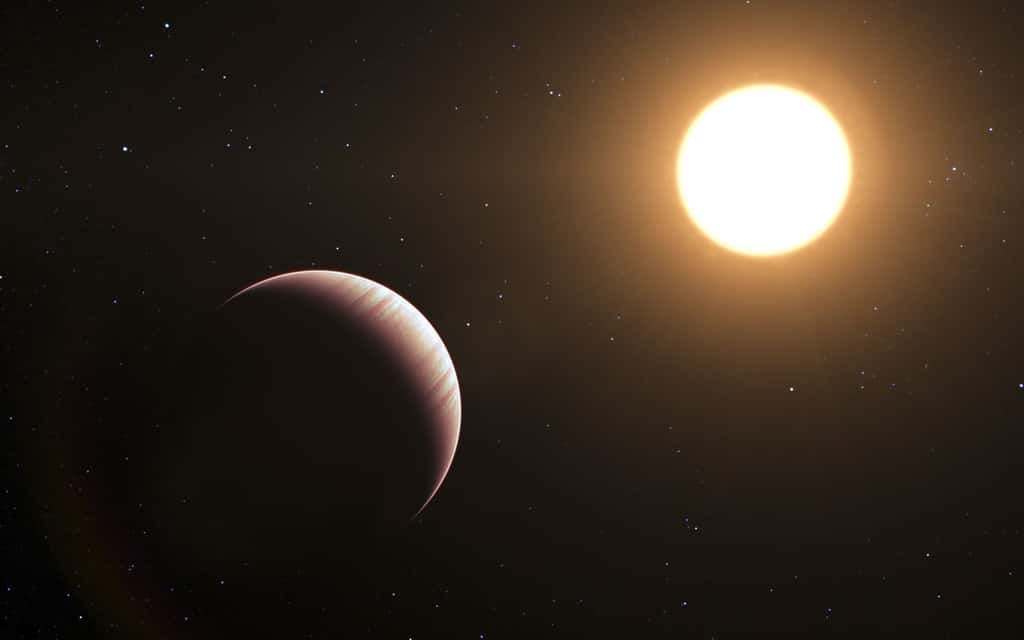 Cette vue d'artiste montre l'exoplanète Tau Bootis b, l'une des  premières exoplanètes découvertes, en 1996. Elle est  toujours parmi les exoplanètes les plus proches de la Terre connues à ce  jour. © ESO/L. Calçada