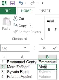 Exemple de possibilité avec l'option Flash Fill d'Excel 2013. © Sylvain Biget, EP