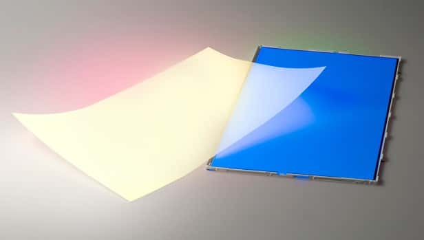 Le filtre QDef de 3M et Nanosys transforme une partie du rétroéclairage bleu de l’écran en vert et en rouge, afin d’obtenir un mélange de ces trois couleurs procurant un blanc parfait. © Nanosys